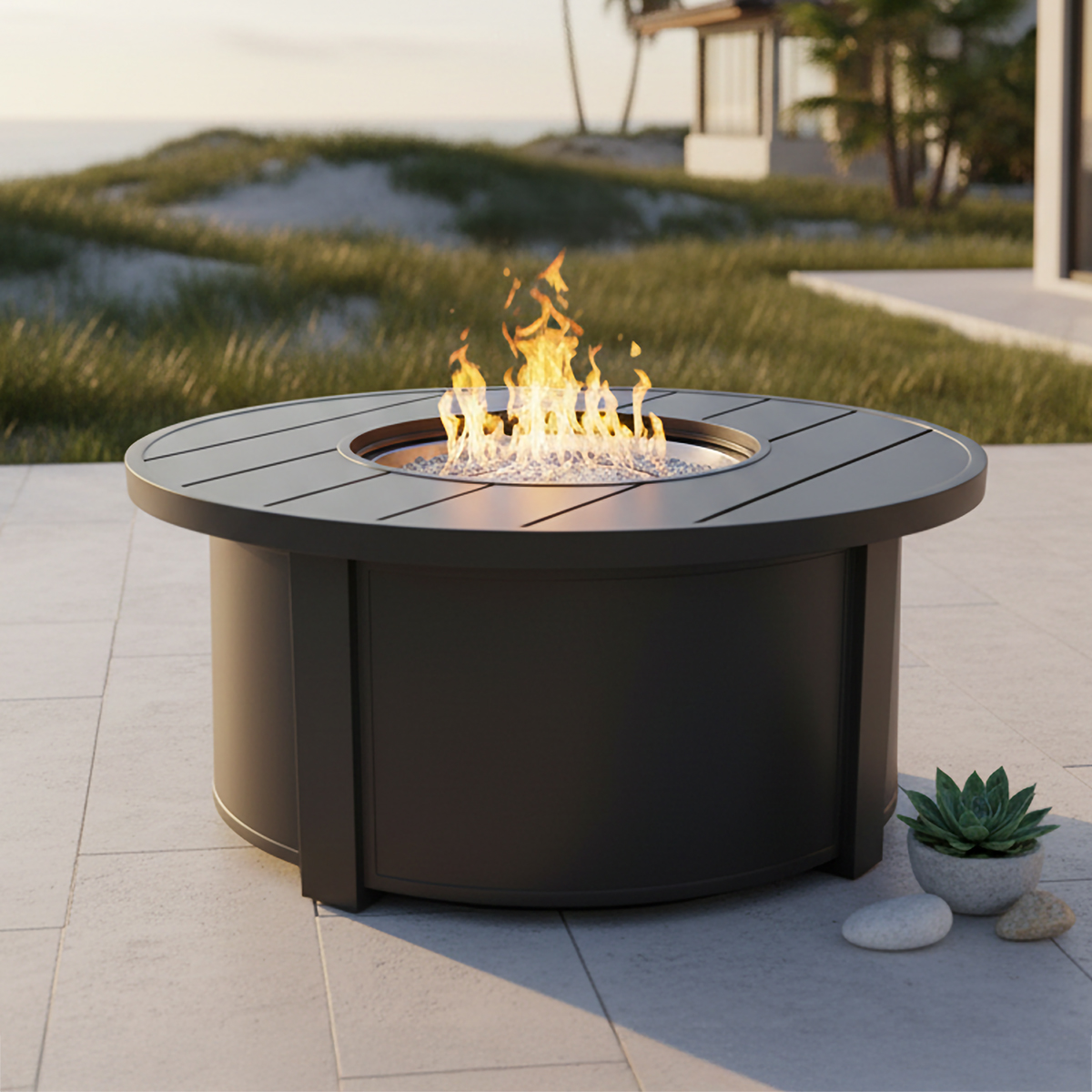 Firetop Table 44” ROUND SLAT TOP FIRE TABLE - Three Palms Casual
