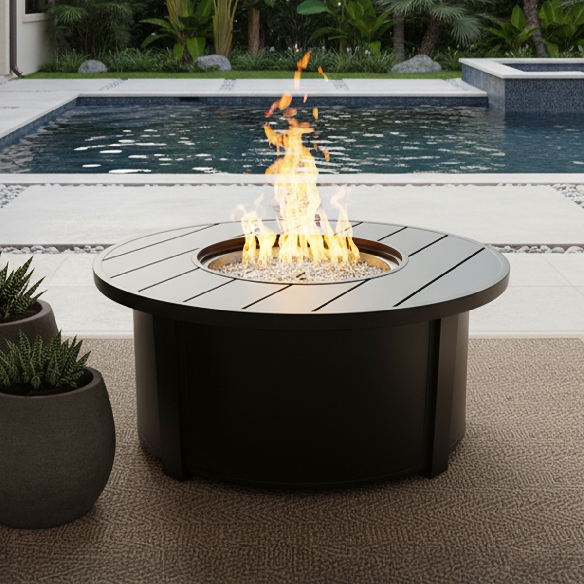 44” ROUND SLAT TOP FIRE TABLE - Three Palms Casual